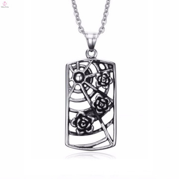 Fashion Designer Stainless Steel Roses Spider Web Hollow Pendant